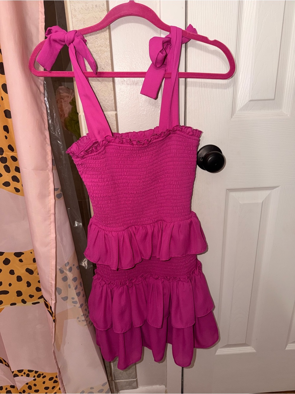 TCEC Hot Pink Smocked Ruffle Mini Dress